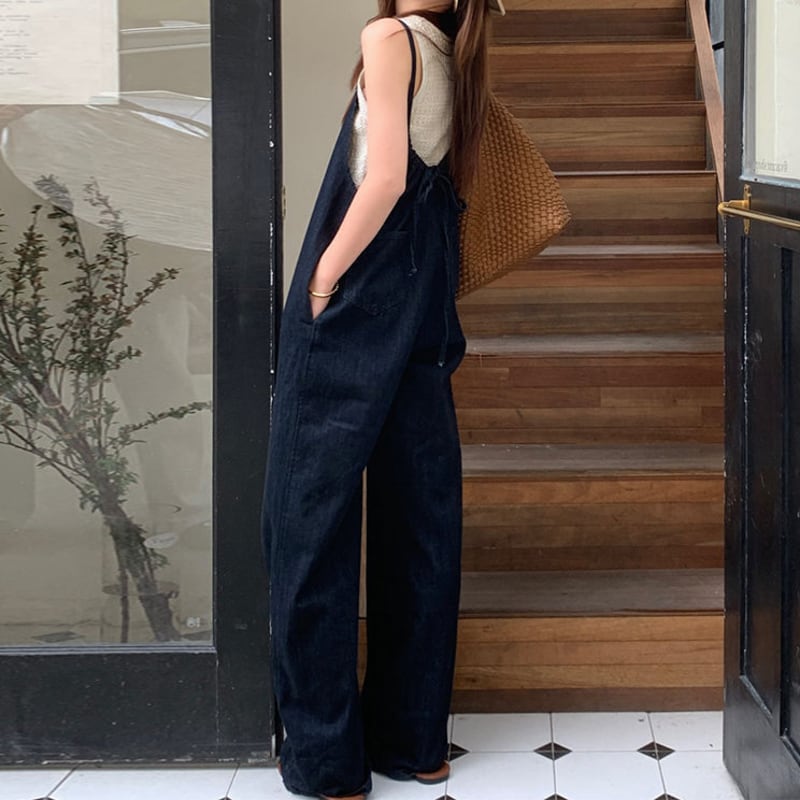 Loose fit denim salopette V2143