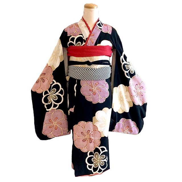 ７歳一式レンタル　黒地　梅の花