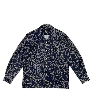 Mountain Long sleeve Open Aloha Shirt  /  Monstera Navy