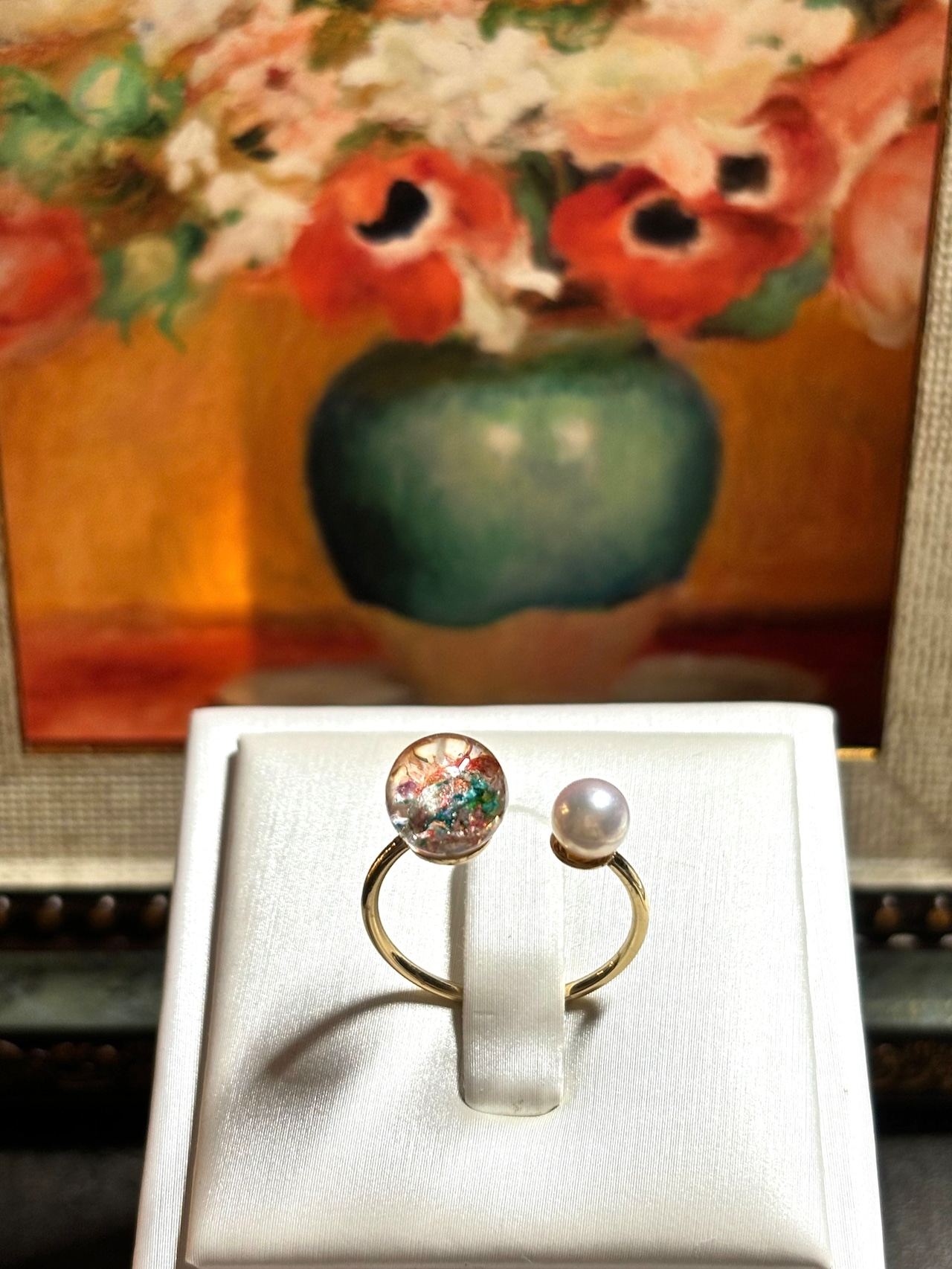 【抽選販売】新色追加【選べる8色】絵画と国産あこや真珠を纏う Lumière ring 【受注制作】