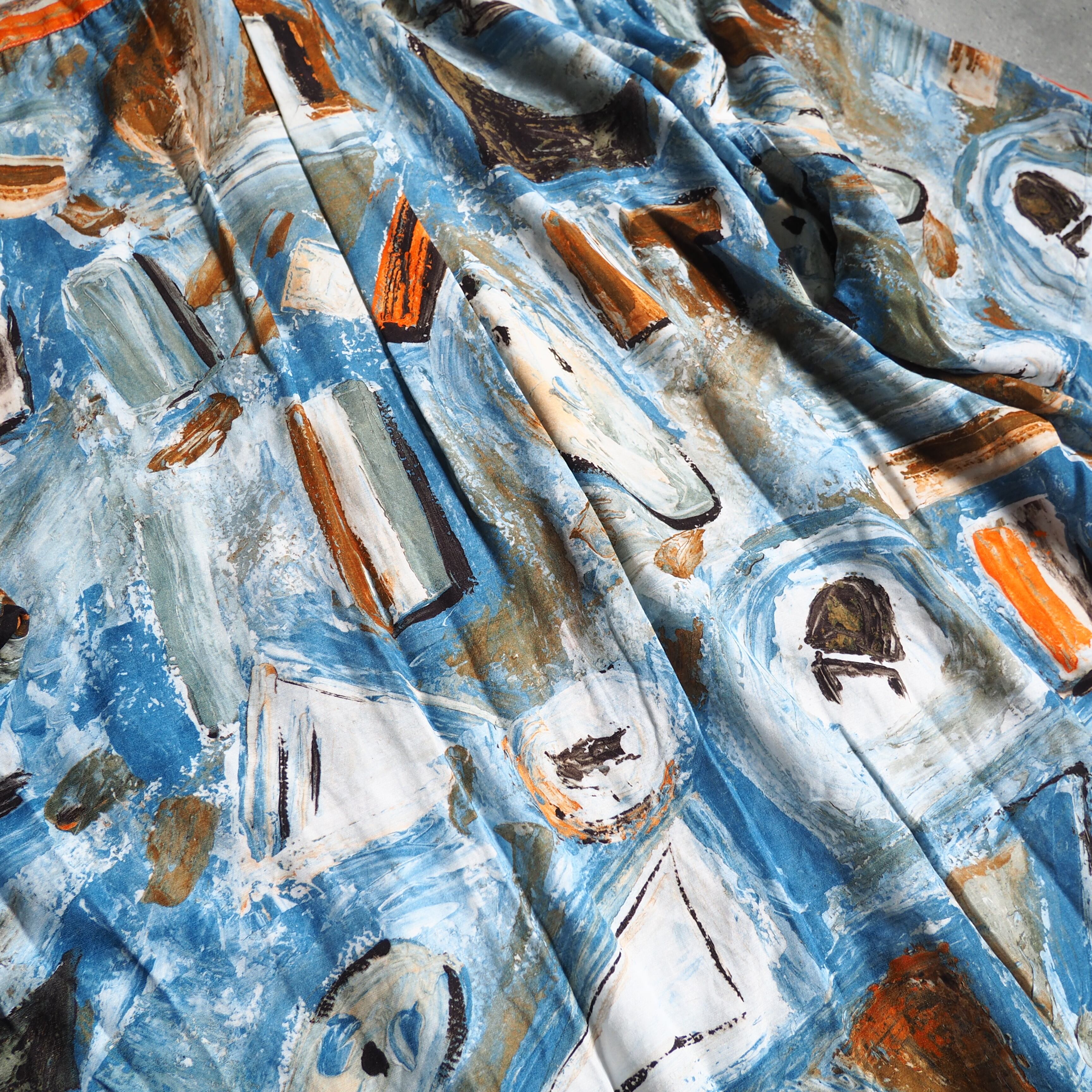 1970 - 80s Beautiful oil painted art vintage Drape loose SS rayon shirt