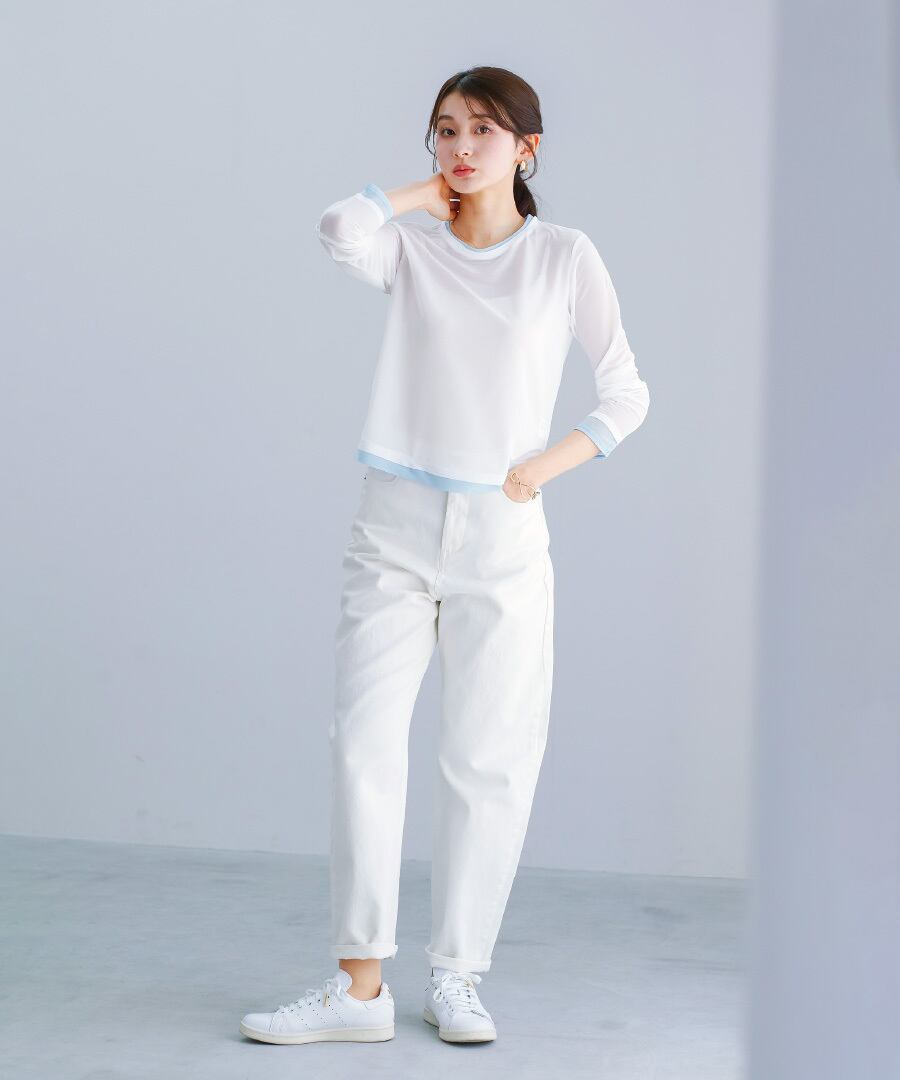 SALE 30％OFF】【 抜け感で魅せる 】 強撚シアー・配色カットソー
