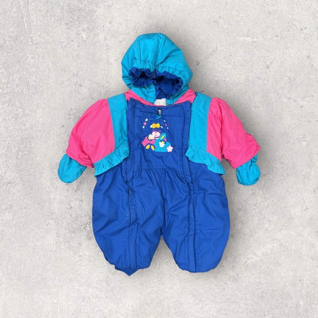 【6-9M】KIDS'N'FUN vintage baby jumpsuit ベビー ジャンプスーツ フード付きカバーオール スノーウェア