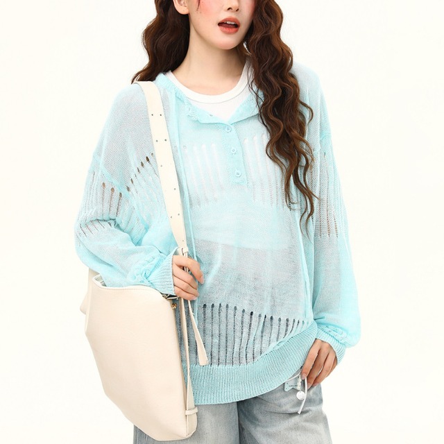 ribbon neck sheer knit　リボンネックシアーニット　J2085