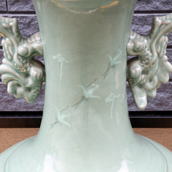 青磁・透かし・飾り壷・花器 青磁・透かし・耳付・飾り壷・花器・No.200708-218・梱包サイズ160