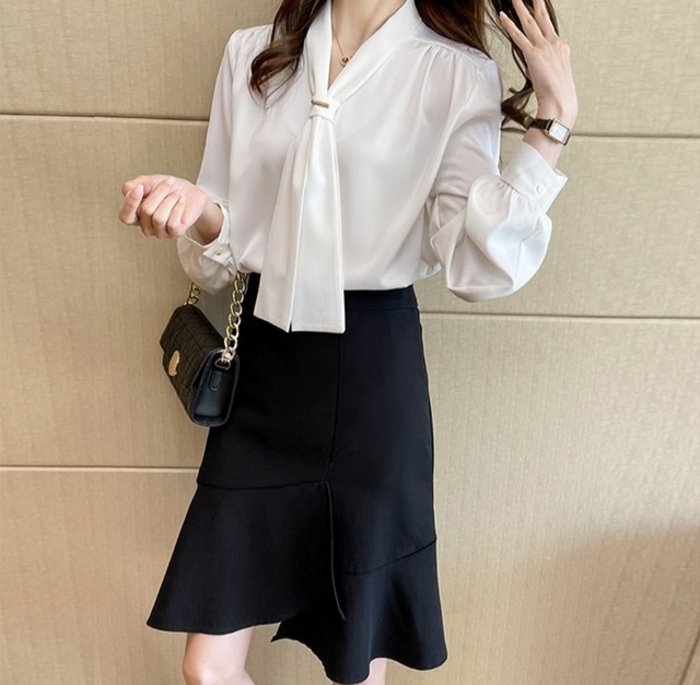 ボウタイ ブラウス レディース Vネック