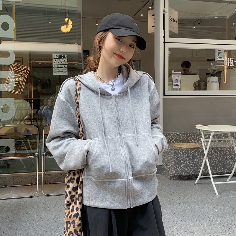 グレージッパーセーター ジャケット スプリングオータム薄手スタイルルーズ 春物 秋物 試着室43834764967