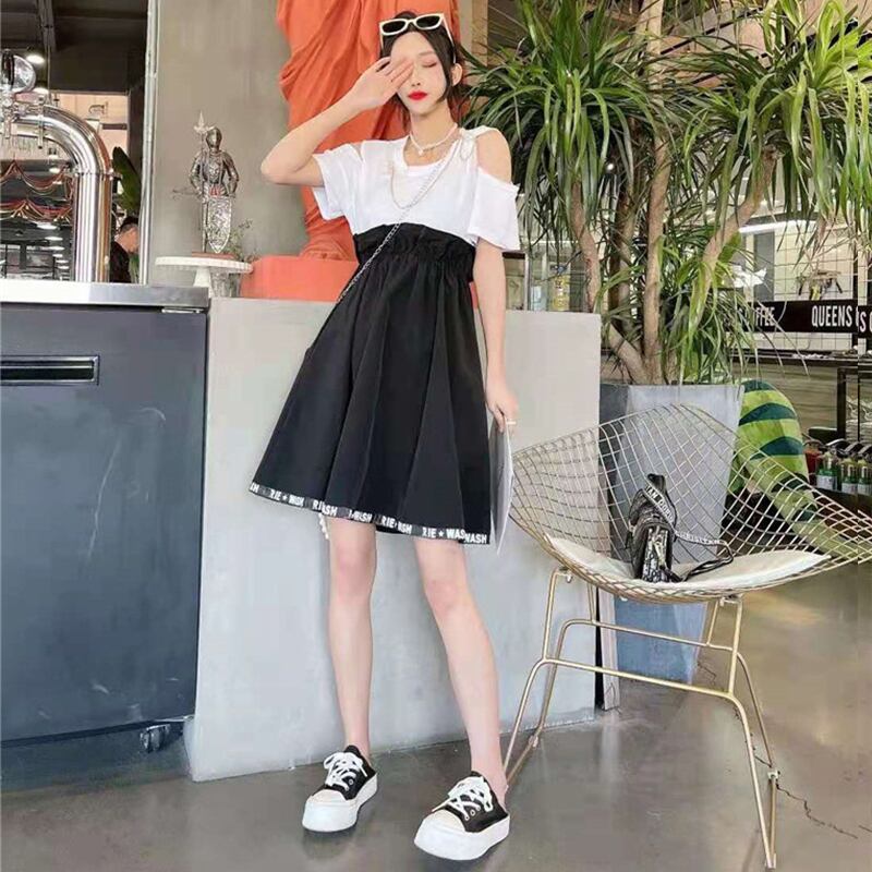 ストラップレスTシャツ サマーストレッチウェストスカート エラスティック 伸縮 大きめサイズ 夏物 ミックスインファッション93712468192