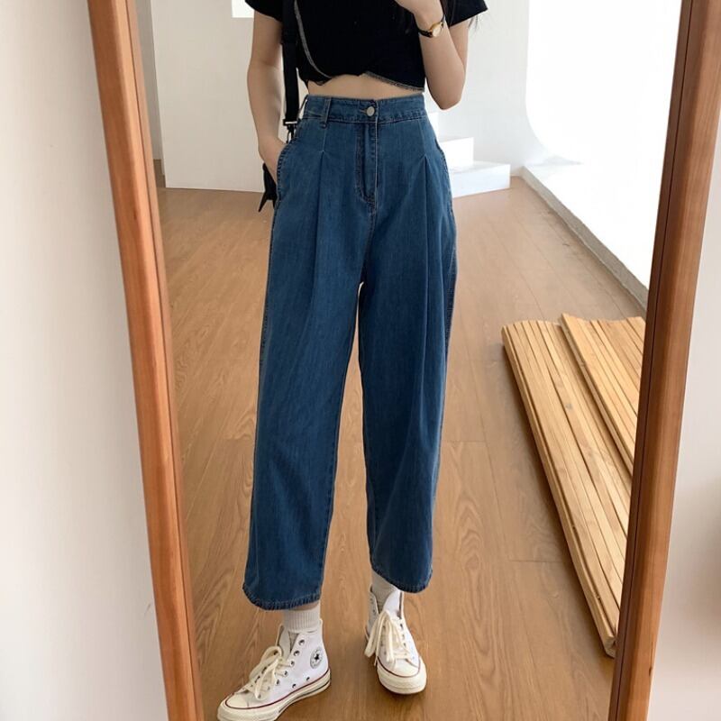 ジーンズ サマー薄手ワイドレッグパンツ ルーズウェストクロップド 大人ガーリー スウィート キュート カジュアル 夏物 ワイドパンツ 1号婦人77208660366