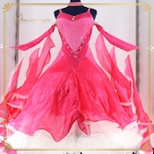 社交ダンス 衣装 スタンダード ドレス スタンダードドレス ワンピース フロート フリル 白 レース デモ 競技 パーティ 発表会 ピンク系 可愛い ドレス 女性らしい ステージ衣装 フォーマル ダンス衣装 舞台衣装 パーティー 衣装 おしゃれ サイズM