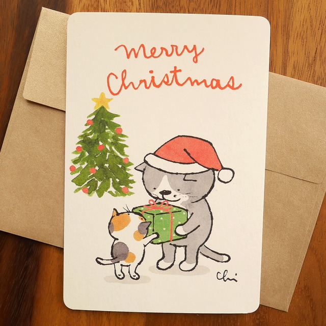 グリーティングカード［クリスマス・サンタのプレゼント］封筒付き