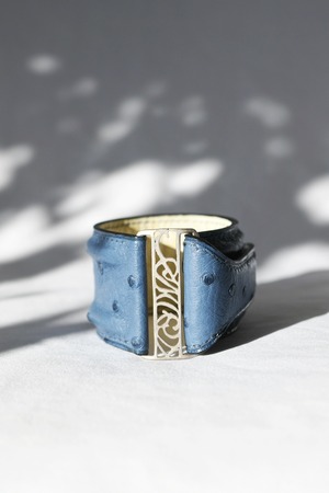 Ostrich Leather Bracelet Blue&Silver オーストリッチレザーブレスレット 青×シルバー