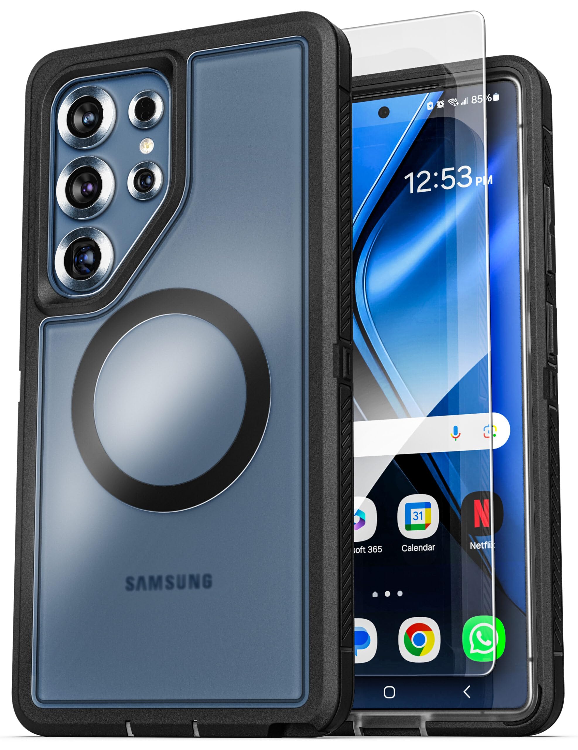 ENCASED ケース 対応機種 Samsung Galaxy S25 Ultra Voyager Series MagSafe/Qi2対応 保護フィルム一体型 強化ガラス 耐衝撃 二重構造 ポートカバー付き クリア