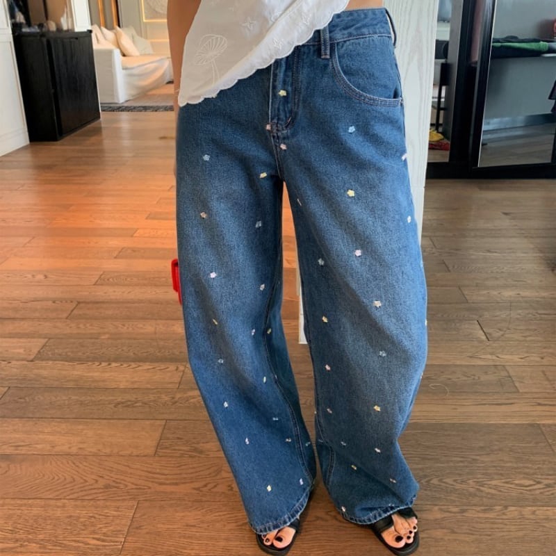 Wide‑leg embroidered design pants 00337