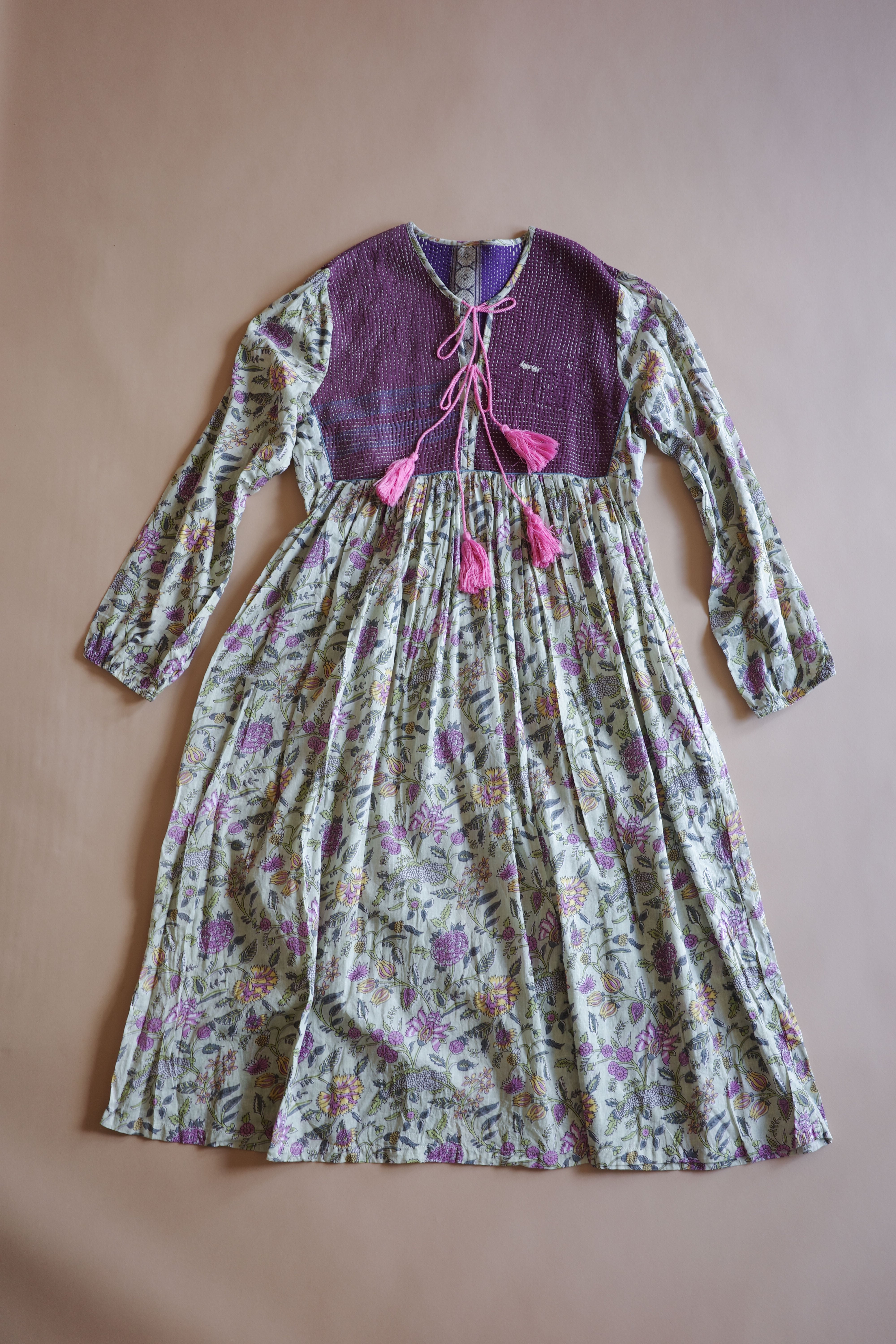 Kantha hand printed indian cotton dress