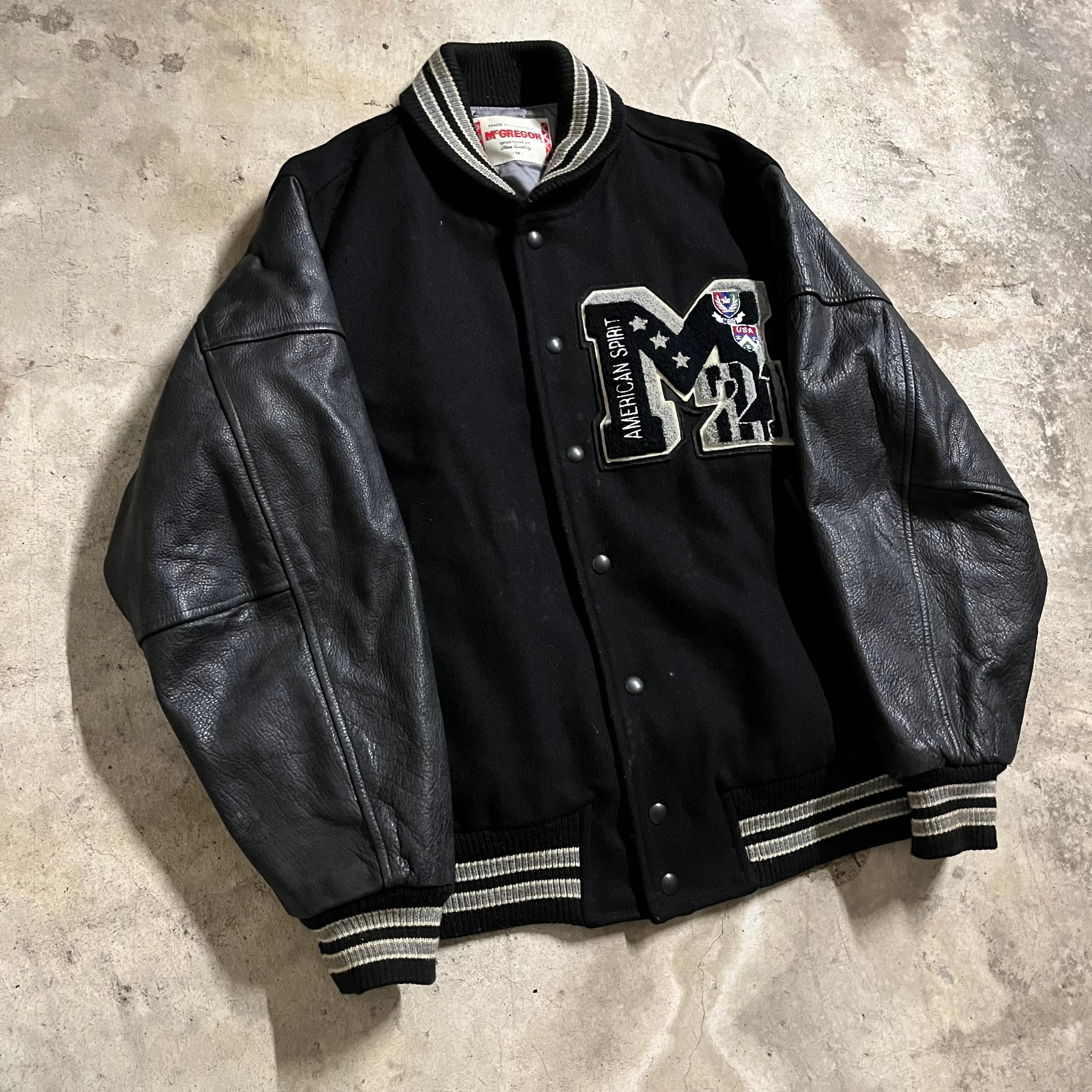 McGREGOR〗90's wappen design wool×leather stadium jumper