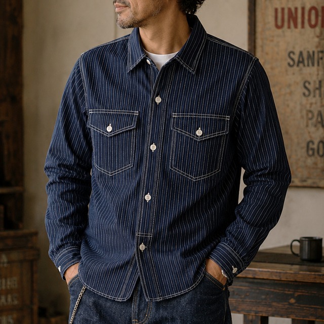 American Retro 12.5oz Striped Denim Work Shirt 00551