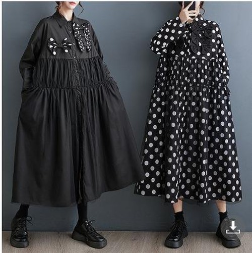 大きいサイズ レディース ロング　ワンピース　ドット　春 秋冬 新品 長袖