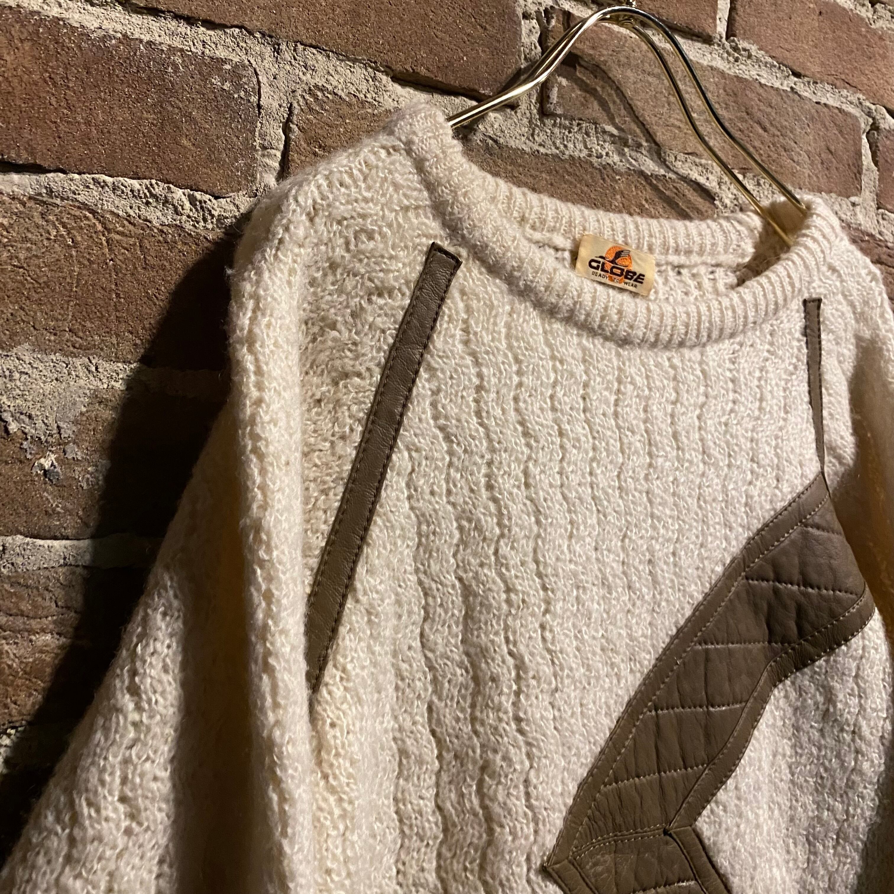 Caka act3】Leather Patch Design Vintage Mohair Mix Knit | Caka  