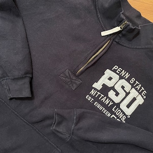 【ovd】カレッジ ペンシルバニア州立大学 PSU ハーフジップ スウェット トレーナー 刺繍ロゴ アメリカンフットボール ニタニーライオンズ XL相当 US古着