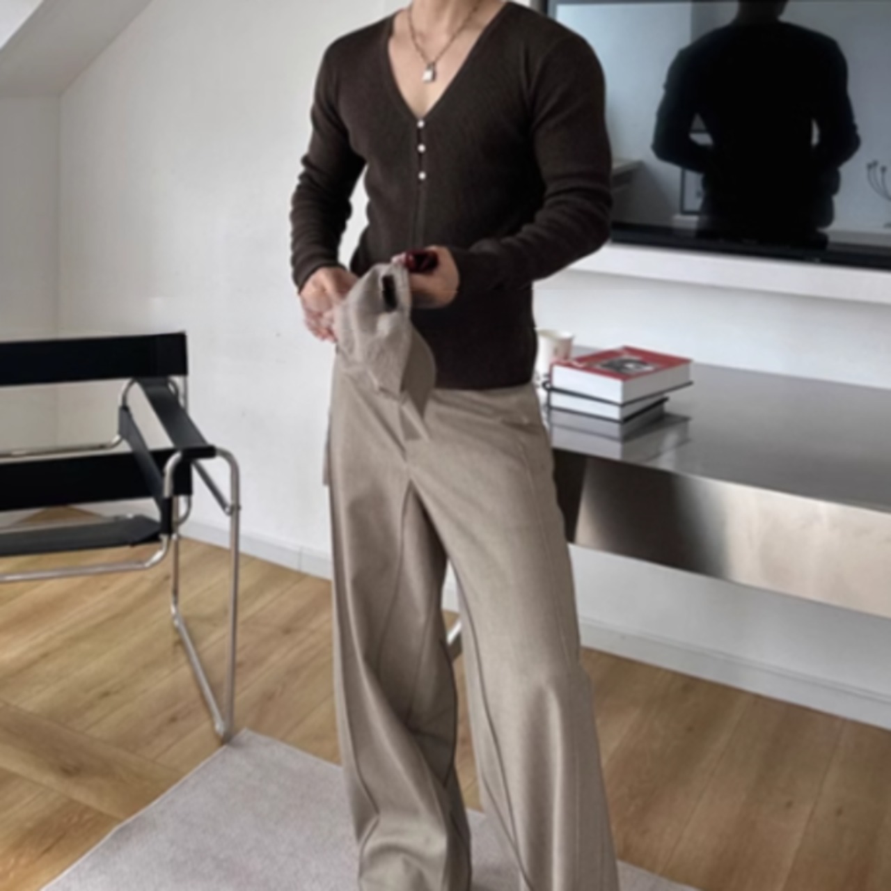 DeepVネック薄手ニット　0866