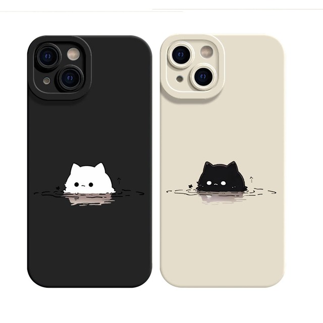 かわいい 猫 ネコ ねこ スマホケース iPhone SE3(第3世代) 用 ケース(4.7インチ) シリコーン クリアケース バンパー 薄型 超軽量 Aブラック ARPE