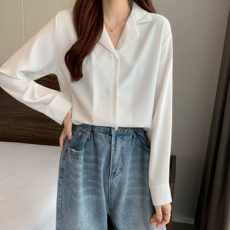 ホワイトシャツ スプリングオータムスタイルトップス ロング 春物 秋物 試着室46656224411