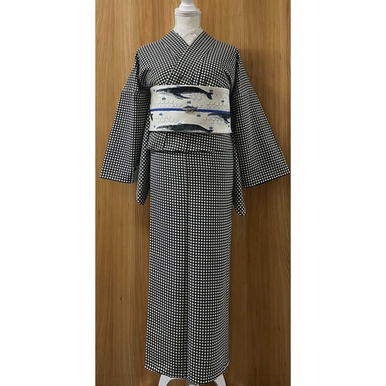 アンティーク 小紋 チェック模様 夏用 ブラウン系 着物 044w 有り余っ p 