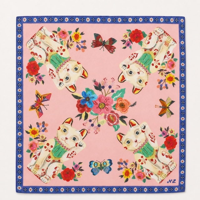 【 Nathalie Lete 】 Handkerchief "ハンカチ" / Lucky cat