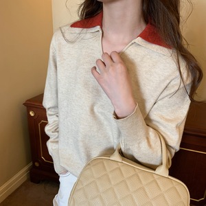 contrast color lapel pullover sweater