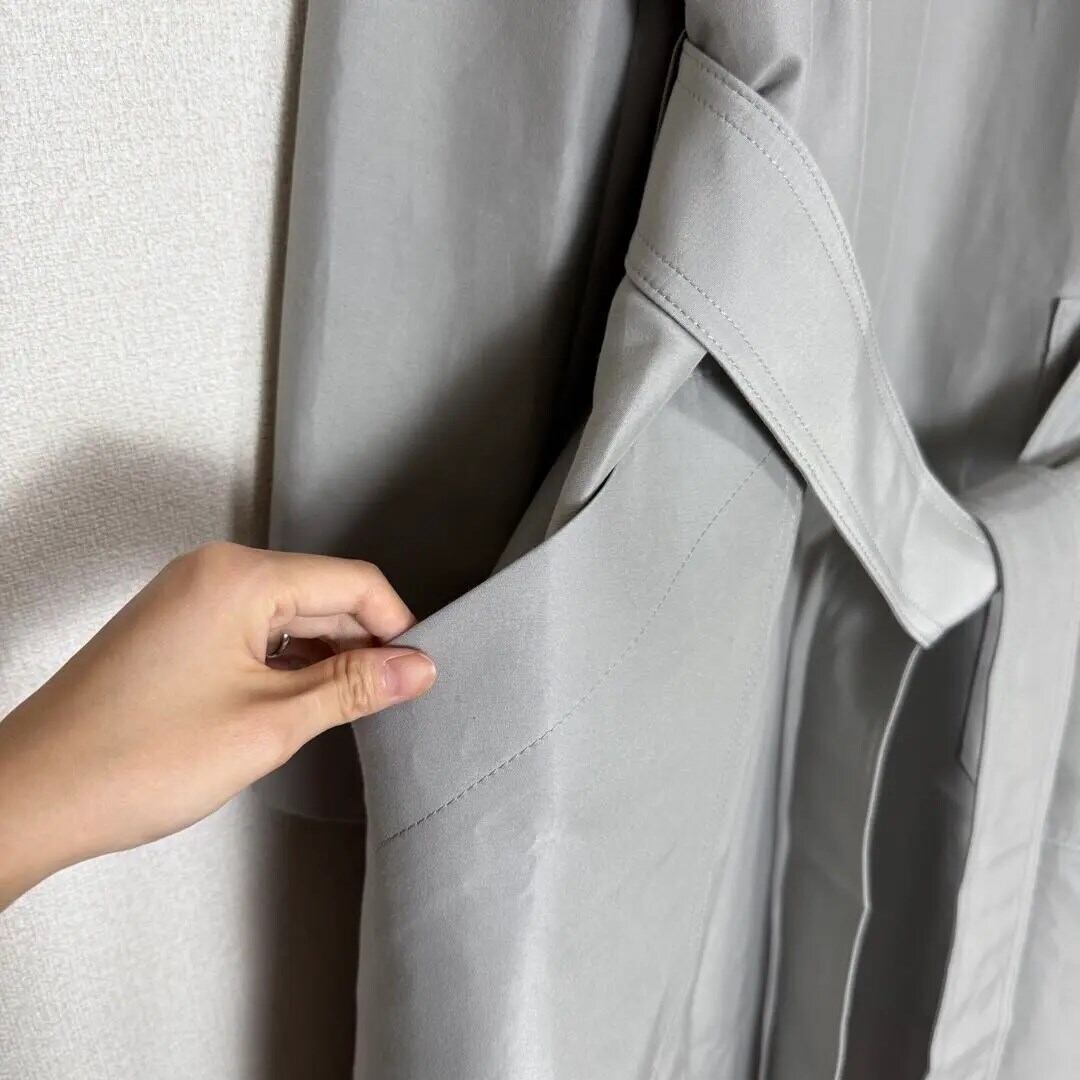 CYCLAS☆ゆったりオーバーサイズ☆シャンタンノーカラーコート☆グレー