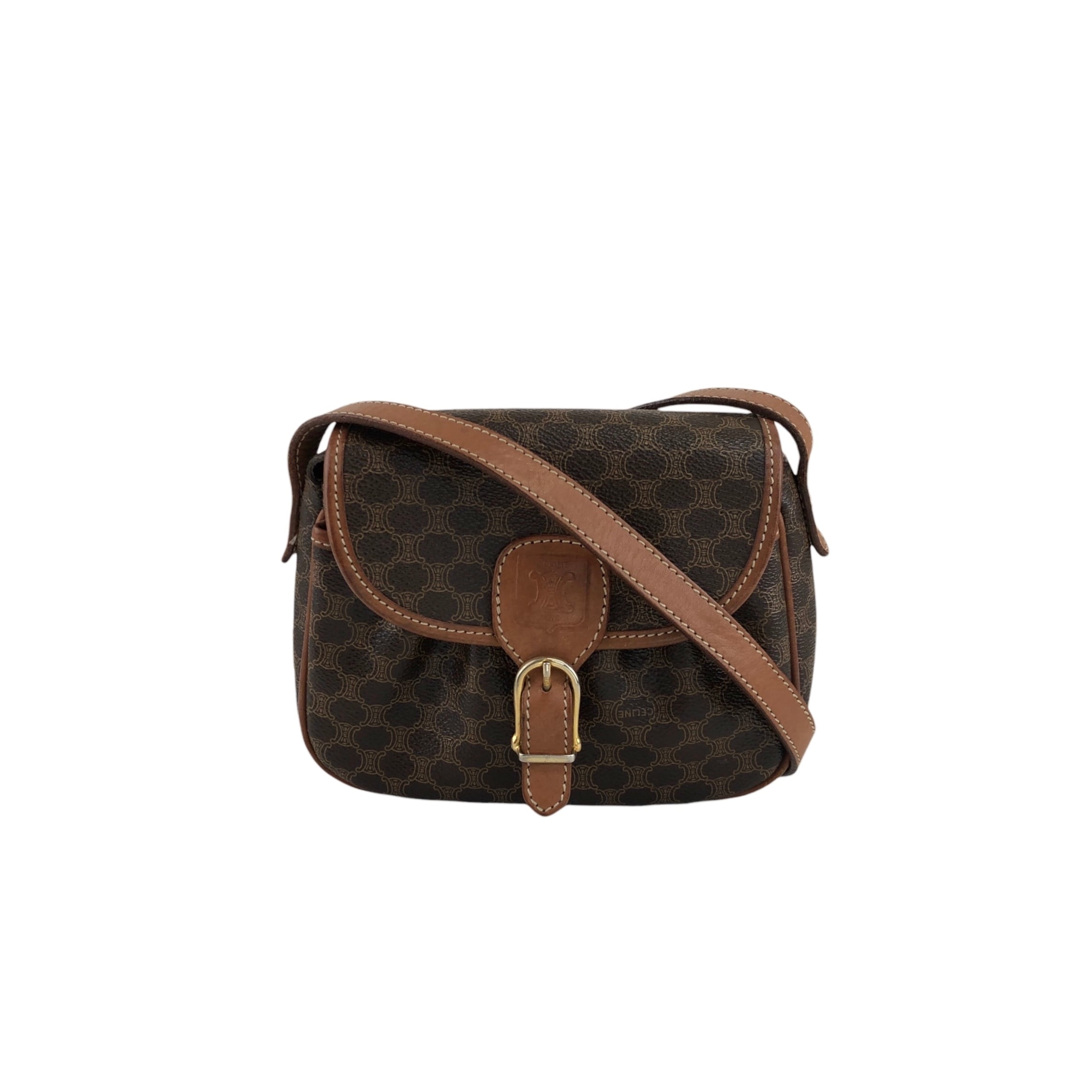 CELINE セリーヌ マカダム ショルダーバッグ ブラウン ブラゾン型押し