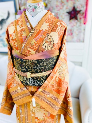 【高級 正絹 藤の花 小紋】