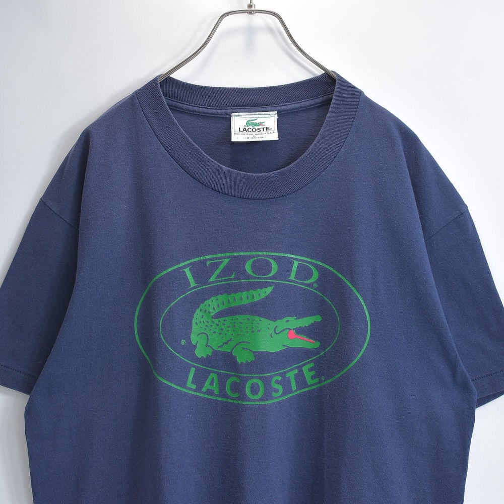 80~90s USA製 IZOD LACOSTE アイゾッドラコステ シングルステッチ オーバルロゴ プリント デザイン 半袖 Tシャツ ヴィンテージ ビンテージ アメリカ古着 メンズLサイズ