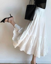 フレンチ刺繍コットンレースAラインスカート