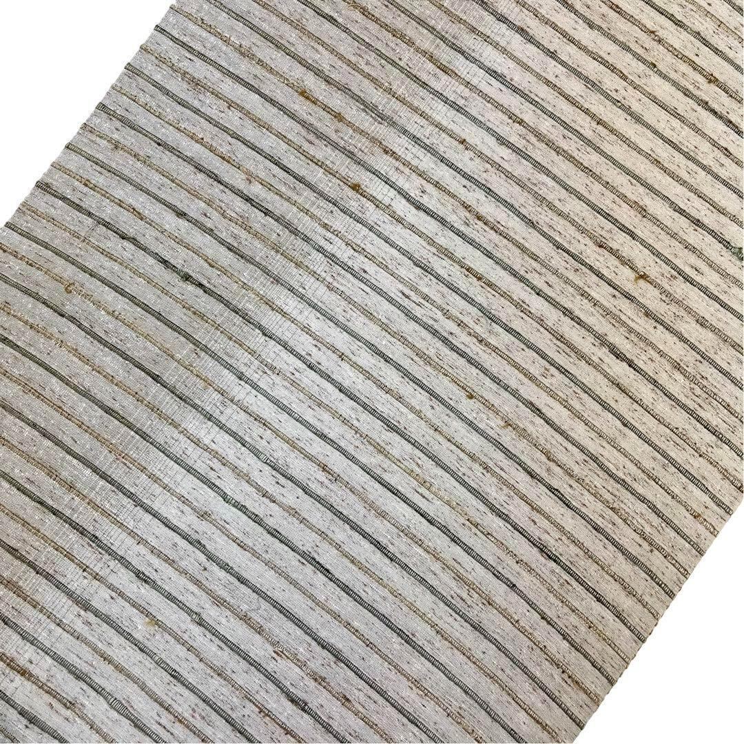 袋帯 リバーシブル 野蚕 ムガシルク 横柄縞柄織模様 象牙色 O-3665