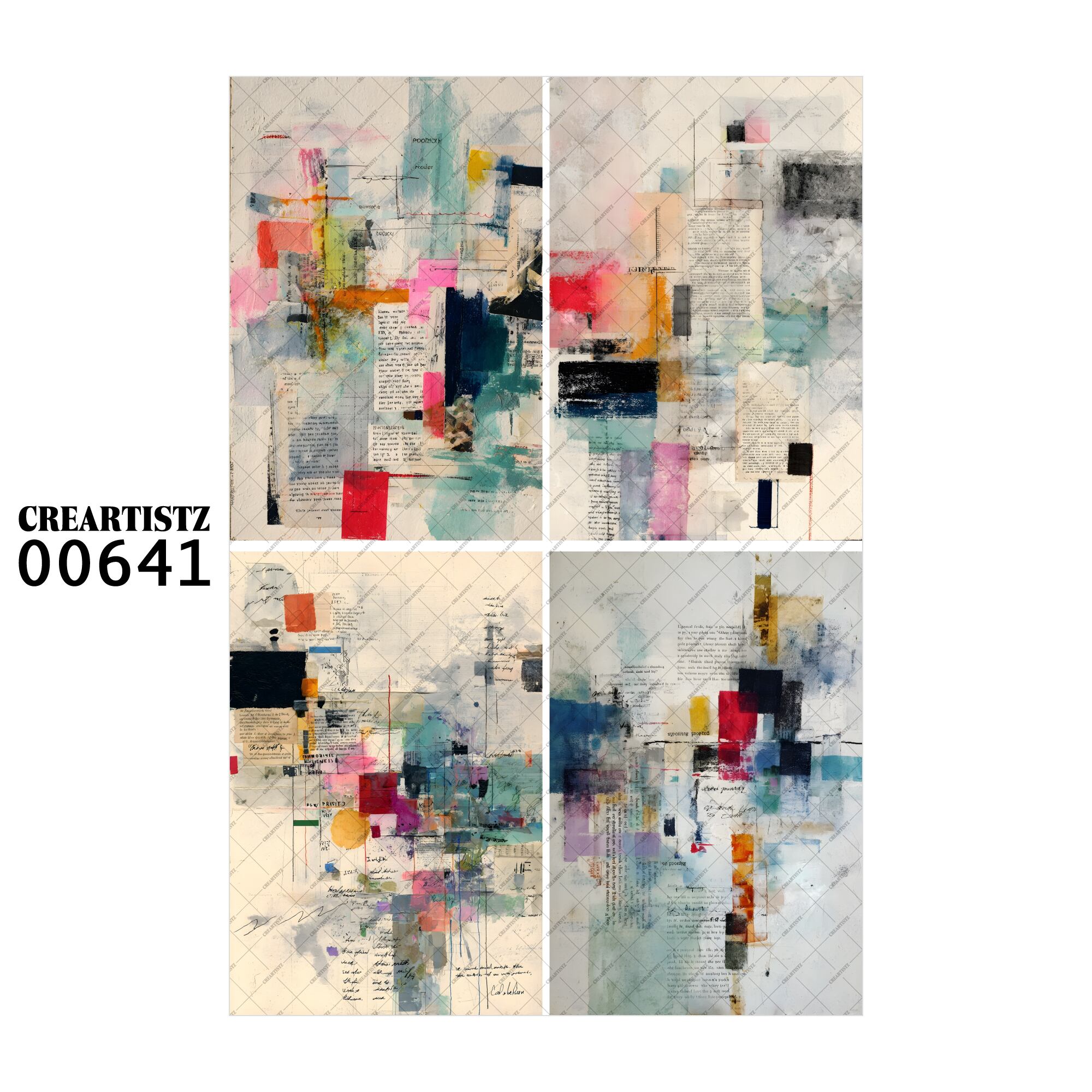 00641 背景 コラージュ素材 オリジナル 12枚セット (4種類×3枚) ペーパー/ステッカー CREARTISTZ