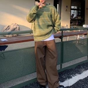 ラウンドネック細ボーダーソフトニット　1080