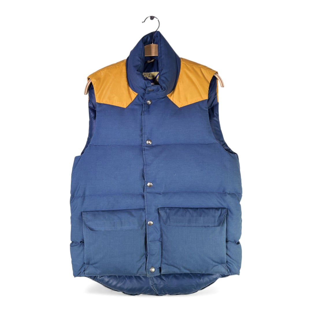 70s BLUE PUMA ヴィンテージ ダウンべスト ウエスタンヨーク ネイビー イエロー サイズS 古着 DD0467