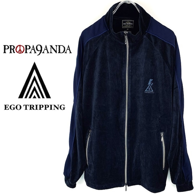 【30%OFF SALE】PROPA9ANDA × EGO TRIPPING / プロパガンダ × エゴトリッピング「MICRO VELOUR SPORTS JACKET」限定コラボトラックジャケット ベロア ベルベット ジャージ スポーツ 紺ネイビー 青ブルー メンズレディース パンクロック PUNKROCK バンド ステージ衣装 Rogia