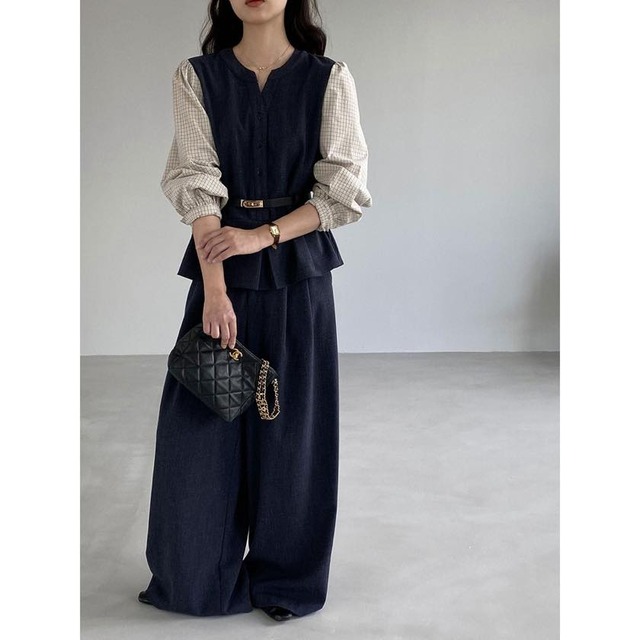 layered-look peplum top & wide-leg pants set