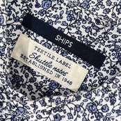 SHIPS シップス 小花柄 七分袖 7スリーブ 麻混 シャツ L /ネイビー/メンズ