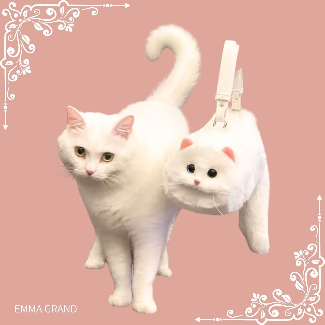青い目をした白猫 フェイクファーバッグ E00459 | EMMA GRAND