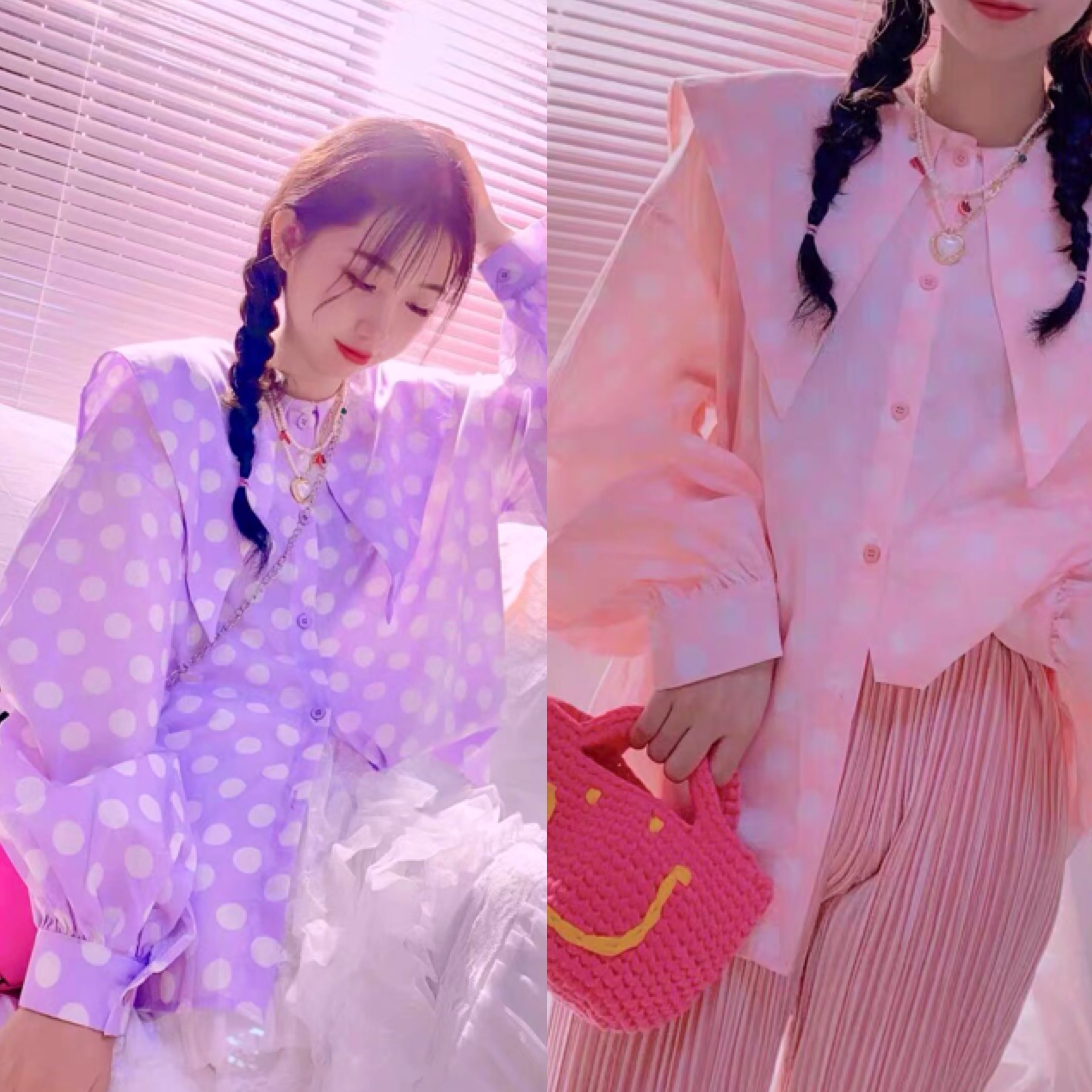 paloma wool リブ編み長袖トップス ダークパープル/ピンク花柄 2カラー 】ブラウス 水玉 トップス 紫 パープル ピンク トップス