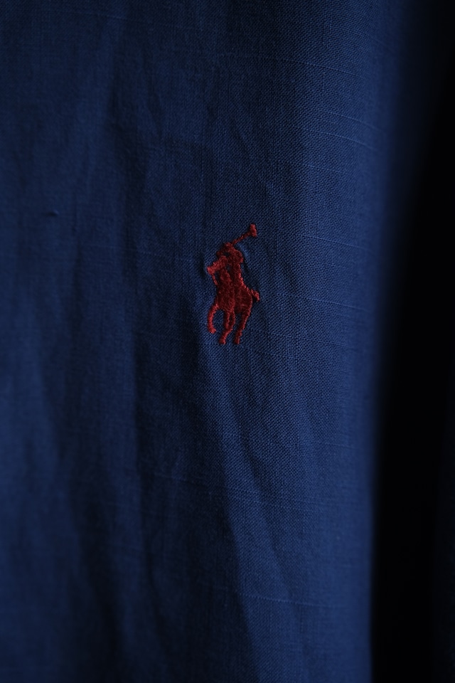 OK/90's "Polo by Ralph Lauren" CURHAM linen cotton open collar shirt/navy