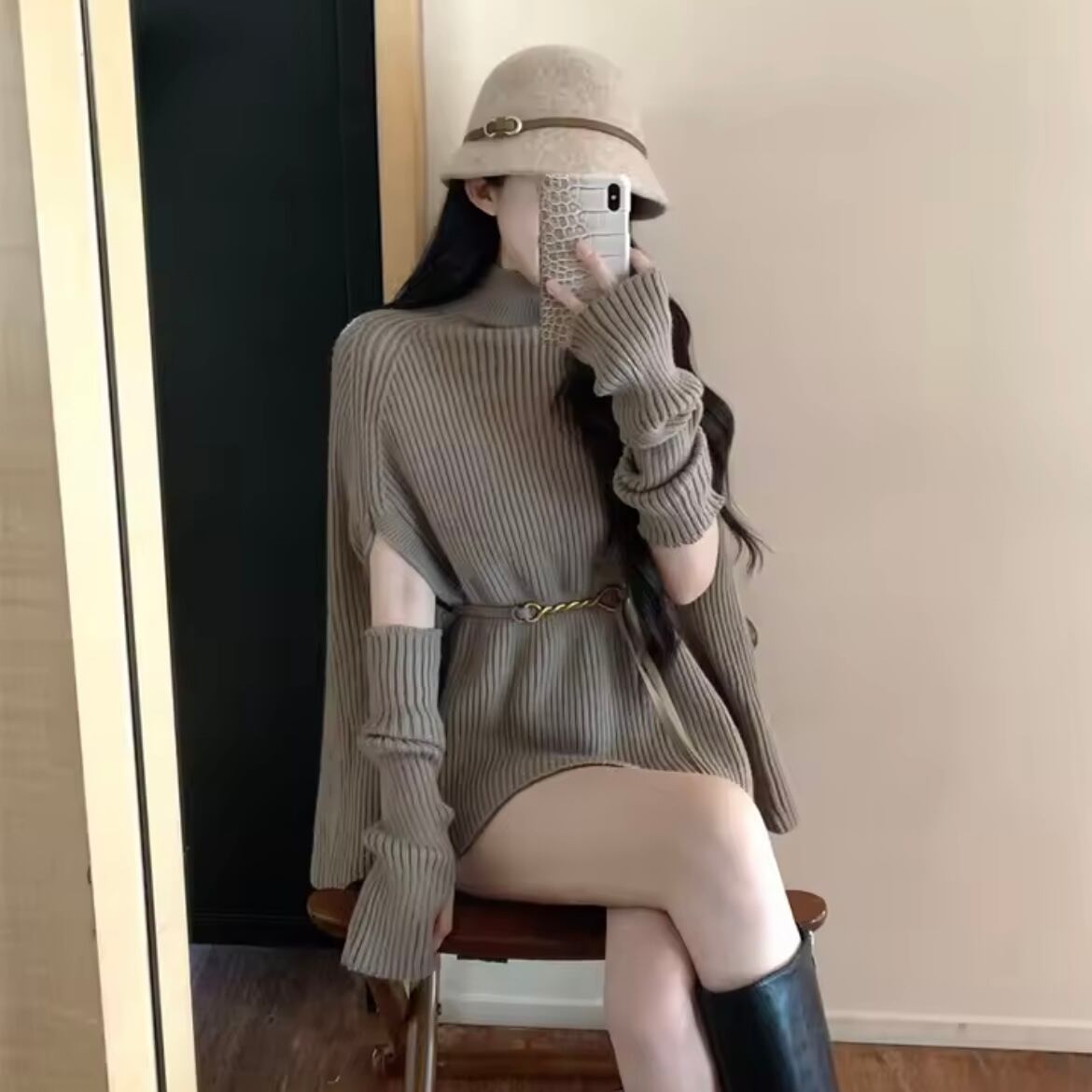 arm warmer rib knit poncho