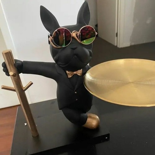 ブルドッグアート＜ブラック＞小物入れ 置物 パレット樹脂収納彫刻