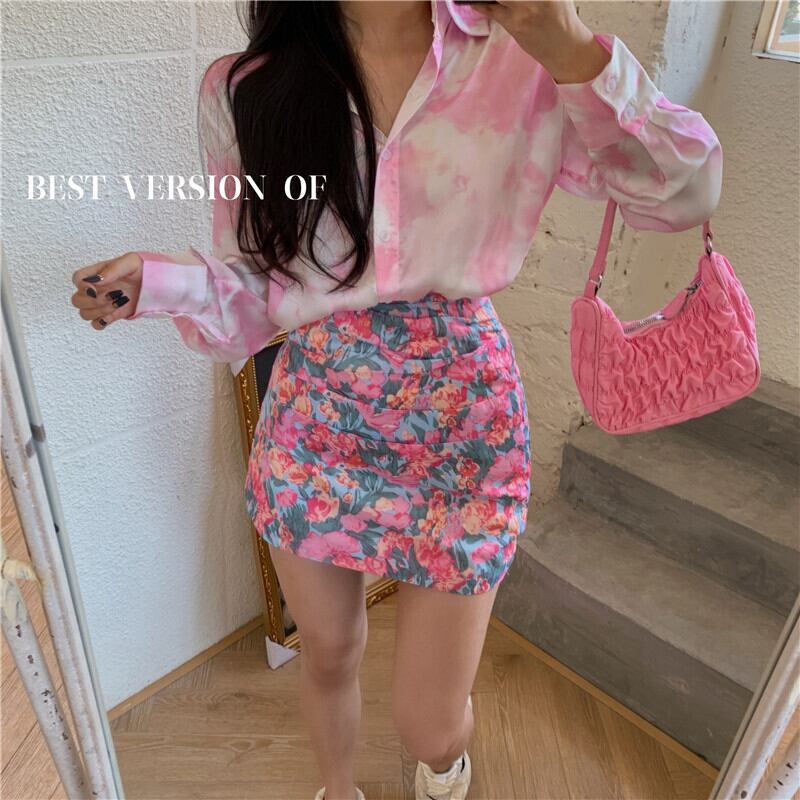 シャツ ジャケット スプリングルーズトップス ロング ピンク 春物 ブラックストロベリース78239263529