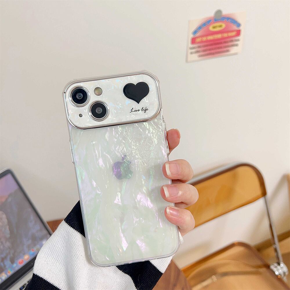貝殻柄 iPhone15 Proケース カメラ全面保護 iPhone15proケース ハート