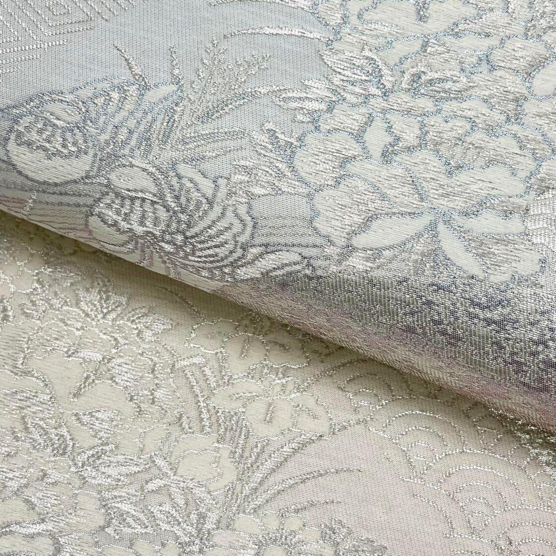 袋帯 上品な花模様 牡丹 菊 花菖蒲 流水 青海波 金銀糸 O-3823 